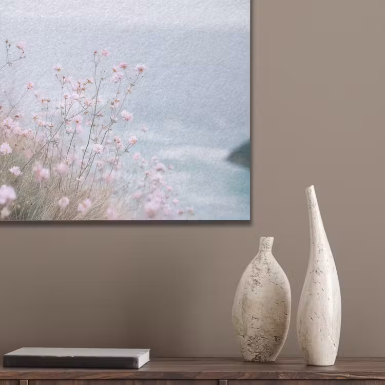 Klif - Bloemen - Zee - Roze PET vilt klein -sfeer6_closeup
