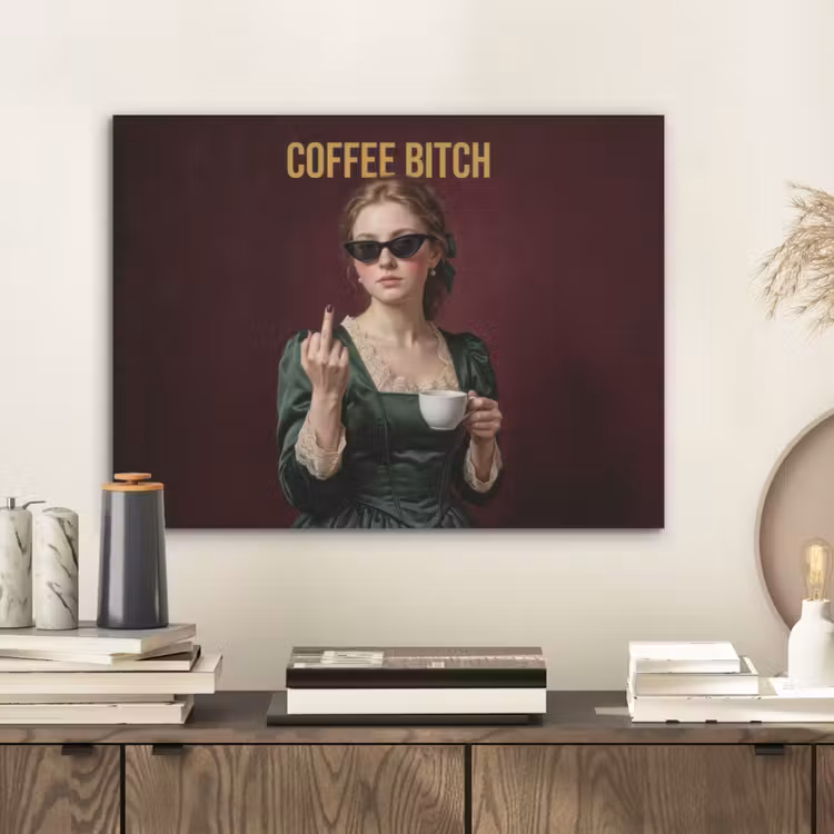 Koffie - Vrouw - Middelvinger PET vilt klein -sfeer1
