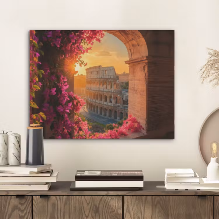 Colosseum - Rome - Roze Bloemen PET vilt klein -sfeer1