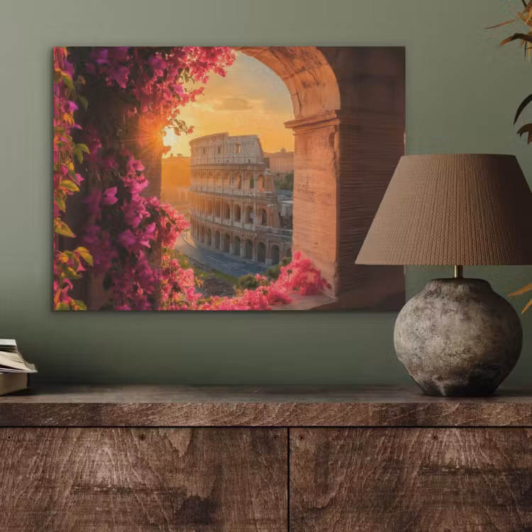 Colosseum - Rome - Roze Bloemen PET vilt klein -sfeer2