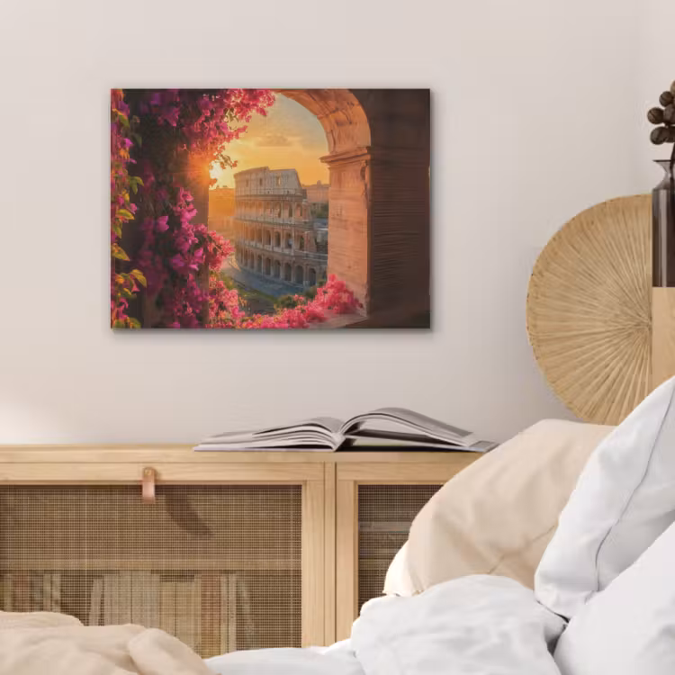 Colosseum - Rome - Roze Bloemen PET vilt klein -sfeer3