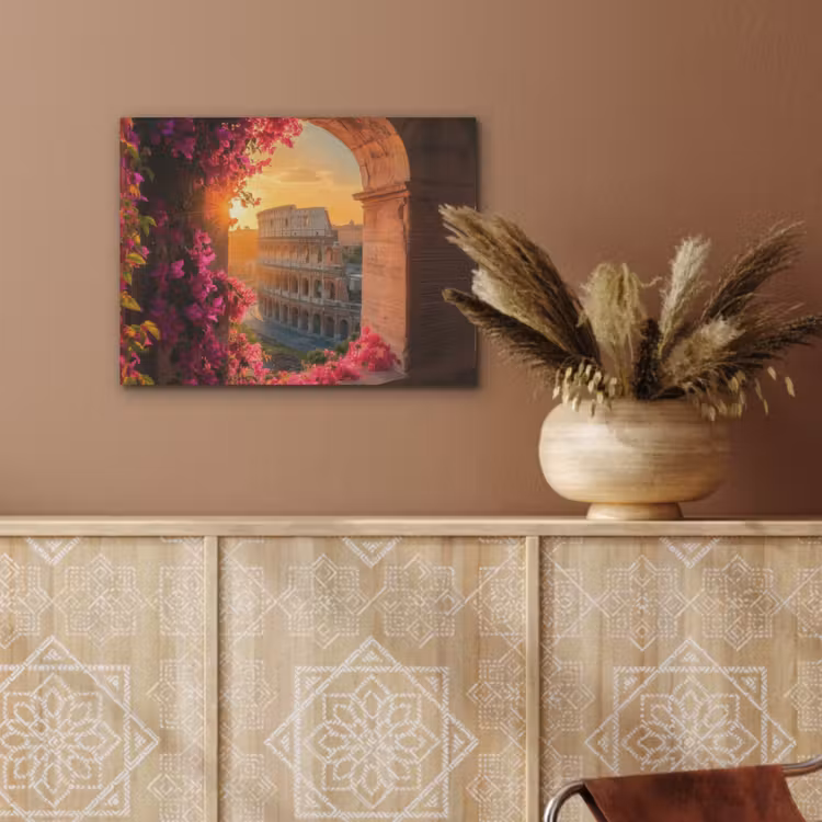 Colosseum - Rome - Roze Bloemen PET vilt klein -sfeer4