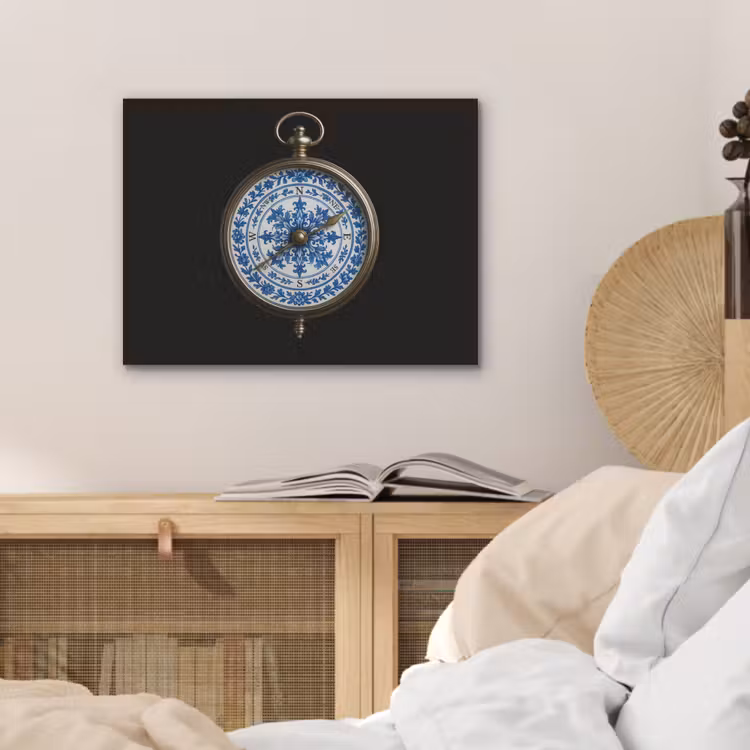 Kompas - Delfts blauw - Zwart PET vilt klein -sfeer3