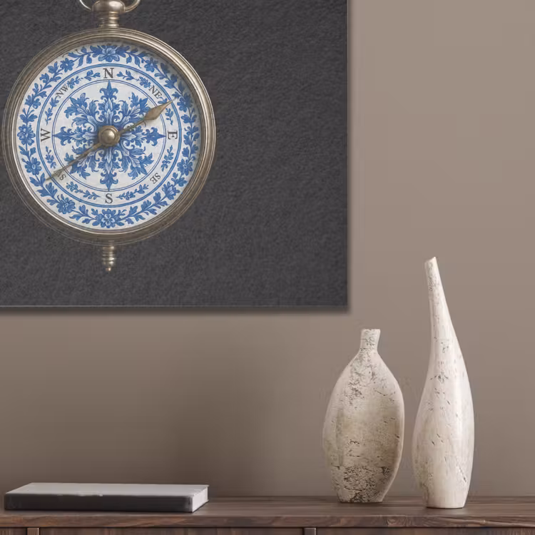Kompas - Delfts blauw - Zwart PET vilt klein -sfeer6_closeup