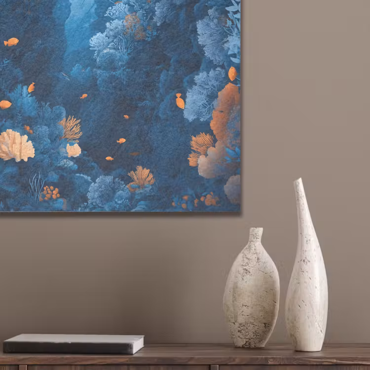 Koraalrif - Vissen - Oceaan - Blauw PET vilt klein -sfeer6_closeup