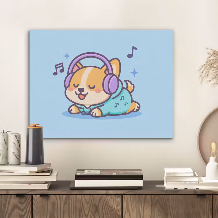 Corgi - Koptelefoon - Blauw - Muzieknoten PET vilt klein -sfeer1