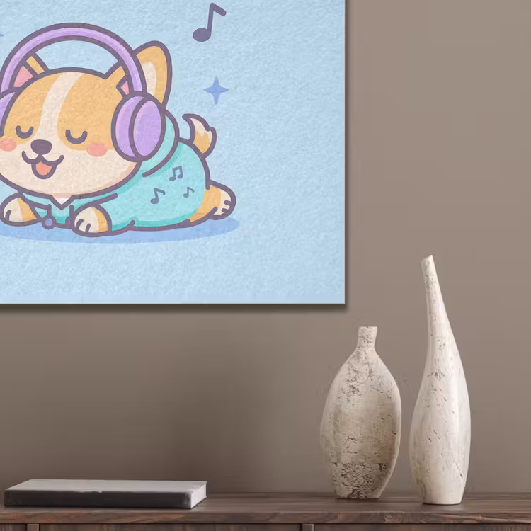 Corgi - Koptelefoon - Blauw - Muzieknoten PET vilt klein -sfeer6_closeup