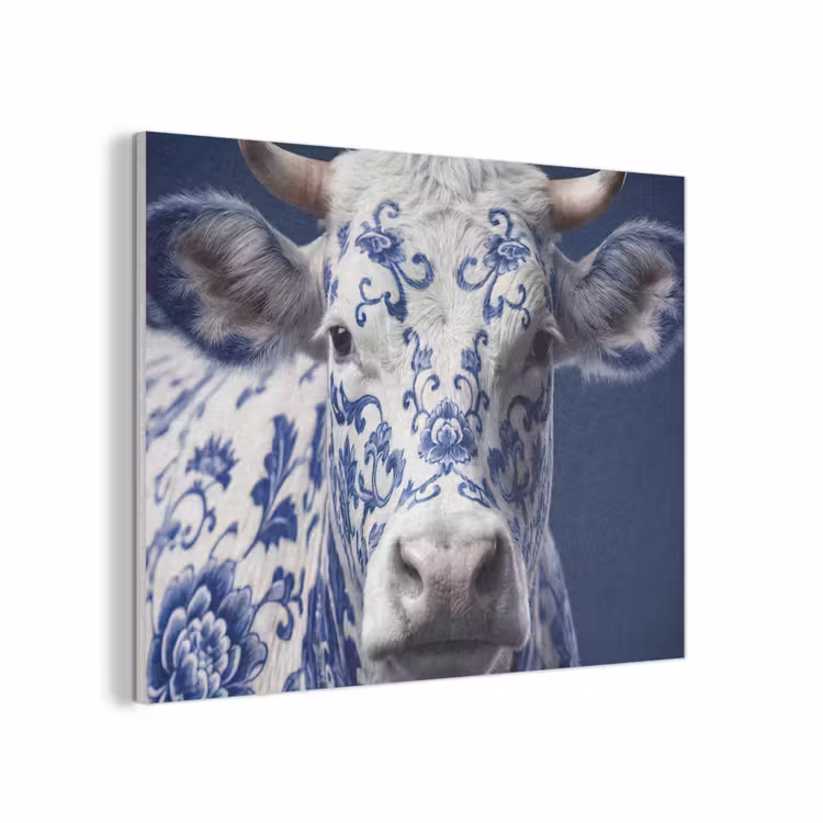 Koe - Delfts - Blauw - Artistiek PET vilt klein -3d
