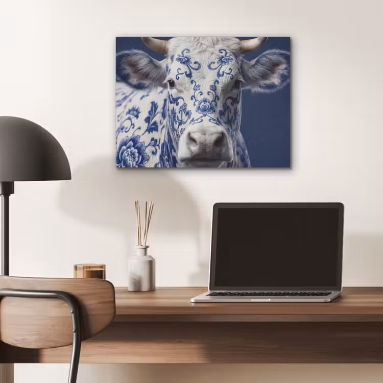 Koe - Delfts - Blauw - Artistiek PET vilt klein -sfeer5