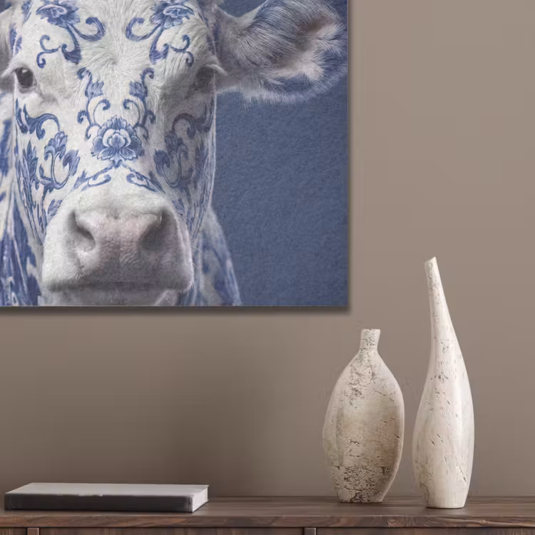 Koe - Delfts - Blauw - Artistiek PET vilt klein -sfeer6_closeup