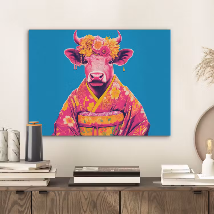 Koe - Bloemenkrans - Oorhangers - Kimono PET vilt klein -sfeer1