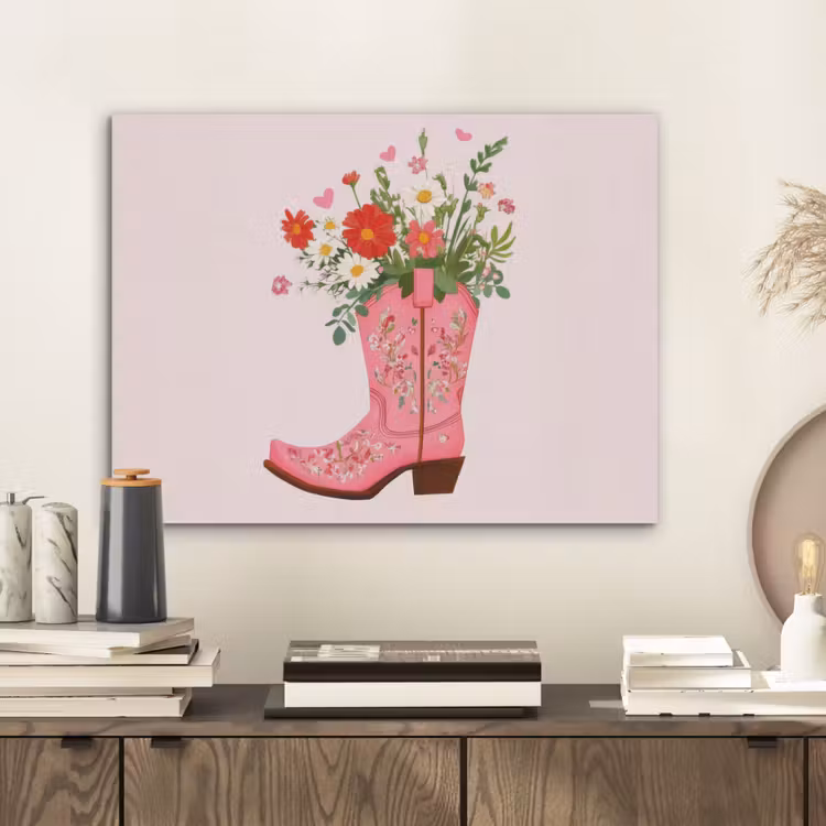 Cowboylaarzen - Roze - Boeket - Bloemen PET vilt klein -sfeer1