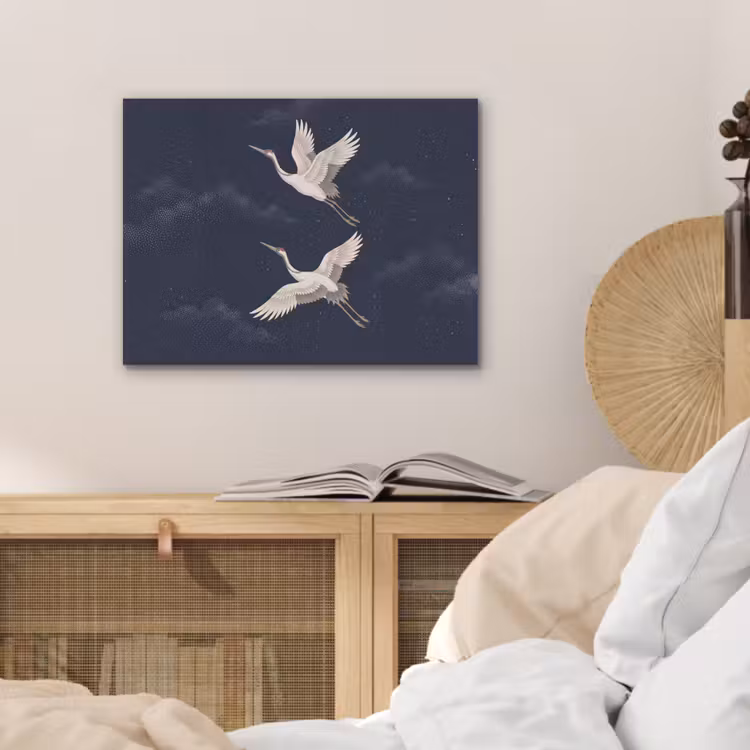 Kraanvogels - Nachthemel - Blauw PET vilt klein -sfeer3