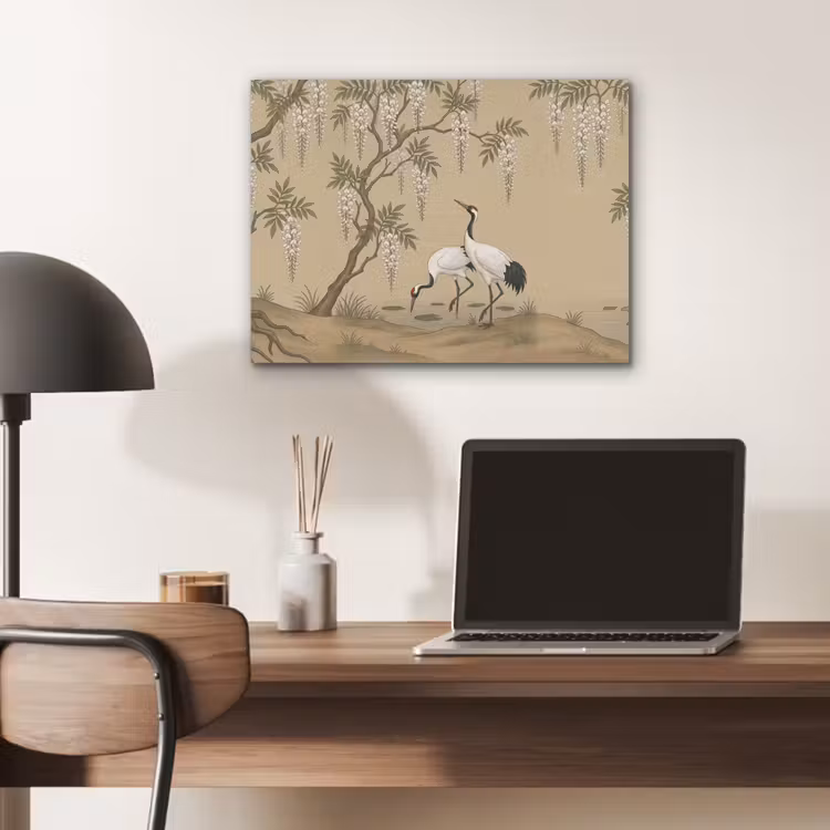 Kraanvogels - Water - Beige PET vilt klein -sfeer5