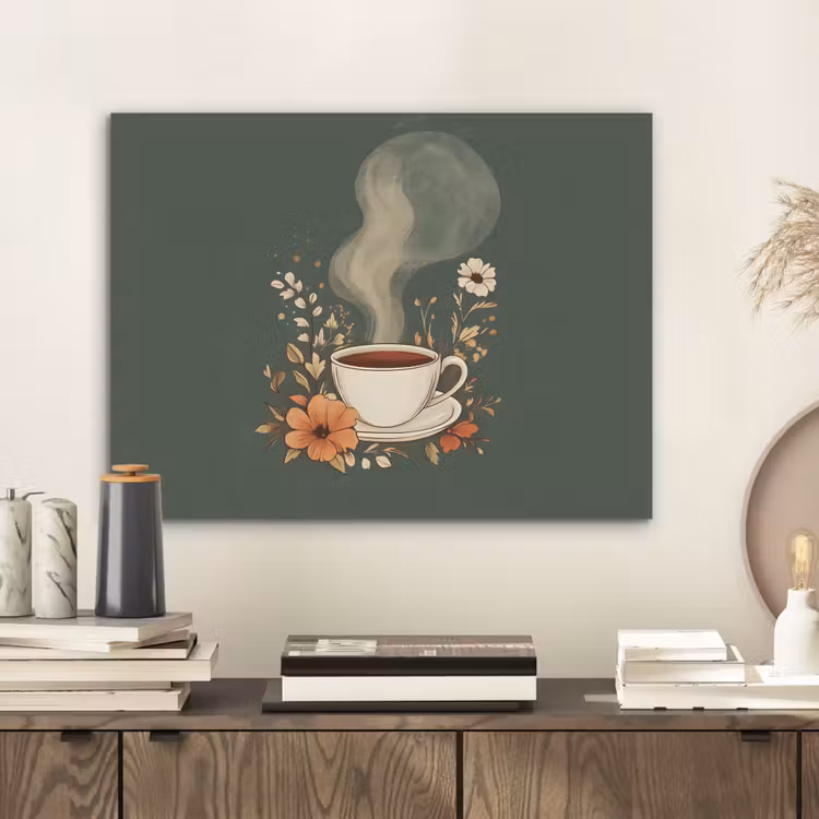 Kop - Bloemen - Groen - Koffie PET vilt klein -sfeer1