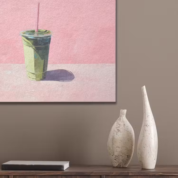 Beker - Rietje - Minimalistisch - Groen PET vilt klein -sfeer6_closeup
