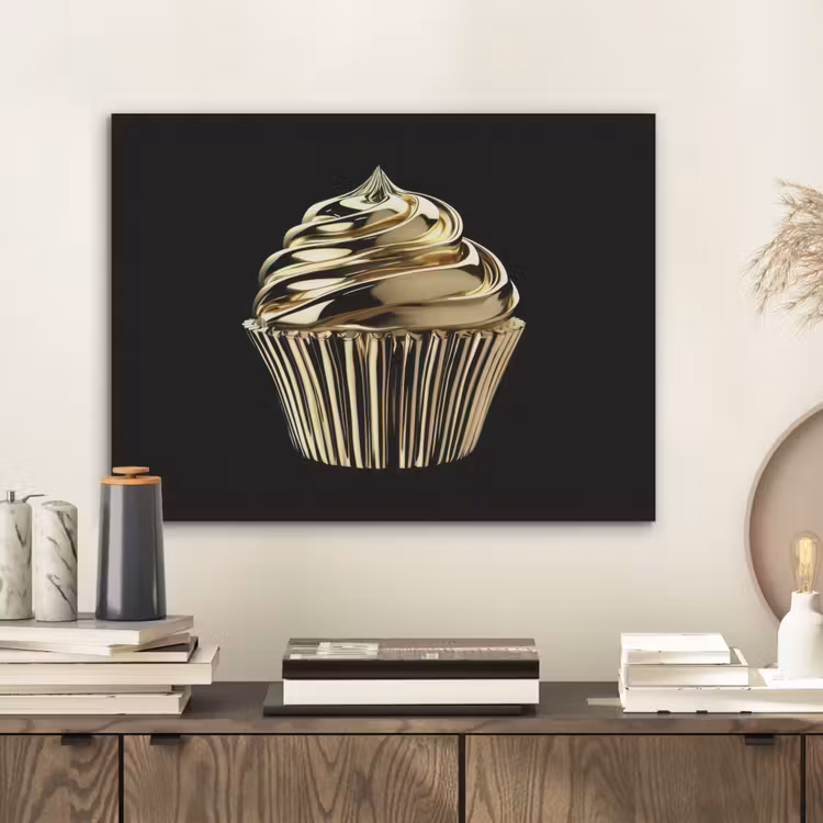 Cupcake - Eten - Goud - Zwart PET vilt klein -sfeer1
