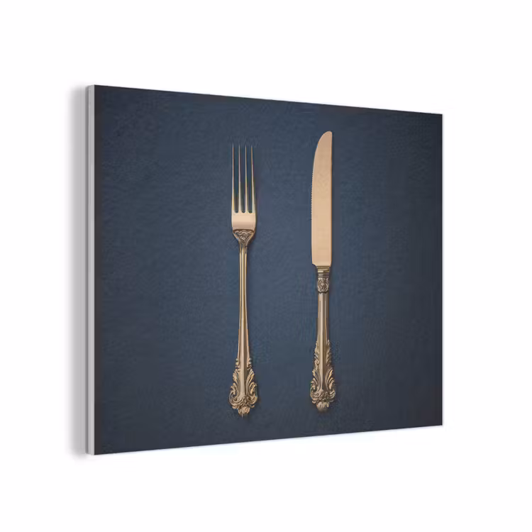 Bestek - Donkerblauw - Goud PET vilt klein -3d