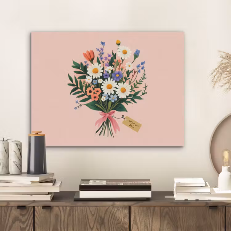 Margrieten - Boeket - Strikje - Roze PET vilt klein -sfeer1