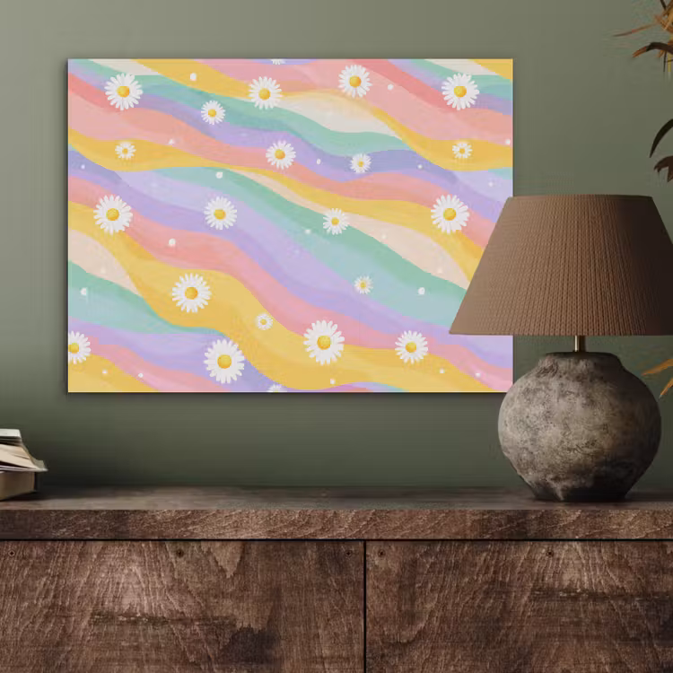 Madeliefjes - Kleurrijk - Pastel - Vrolijk PET vilt klein -sfeer2