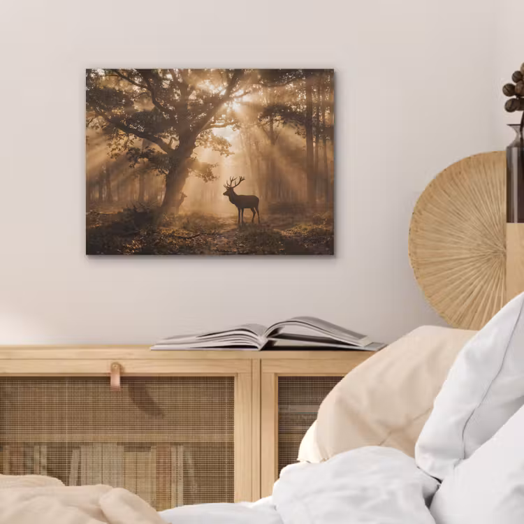 Hert - Bos - Mistig - Natuur - Goud PET vilt klein -sfeer3