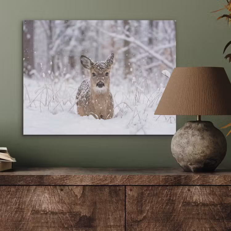 Hert - Sneeuw - Bos - Dieren - Vertederend PET vilt klein -sfeer2