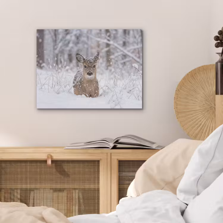 Hert - Sneeuw - Bos - Dieren - Vertederend PET vilt klein -sfeer3