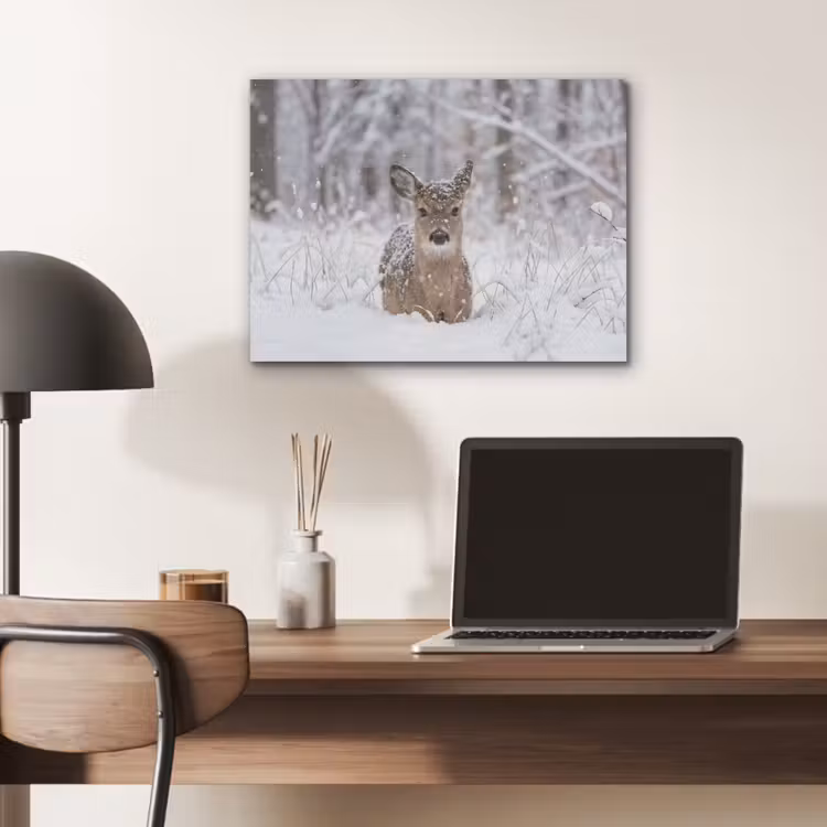 Hert - Sneeuw - Bos - Dieren - Vertederend PET vilt klein -sfeer5