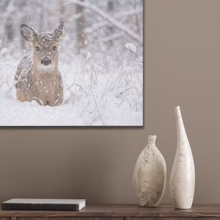 Hert - Sneeuw - Bos - Dieren - Vertederend PET vilt klein -sfeer6_closeup