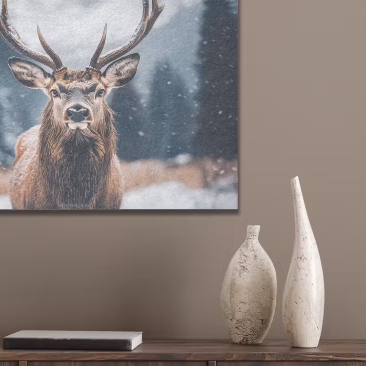 Hert - Winter - Hertenkop - Sneeuw - Gewei PET vilt klein -sfeer6_closeup