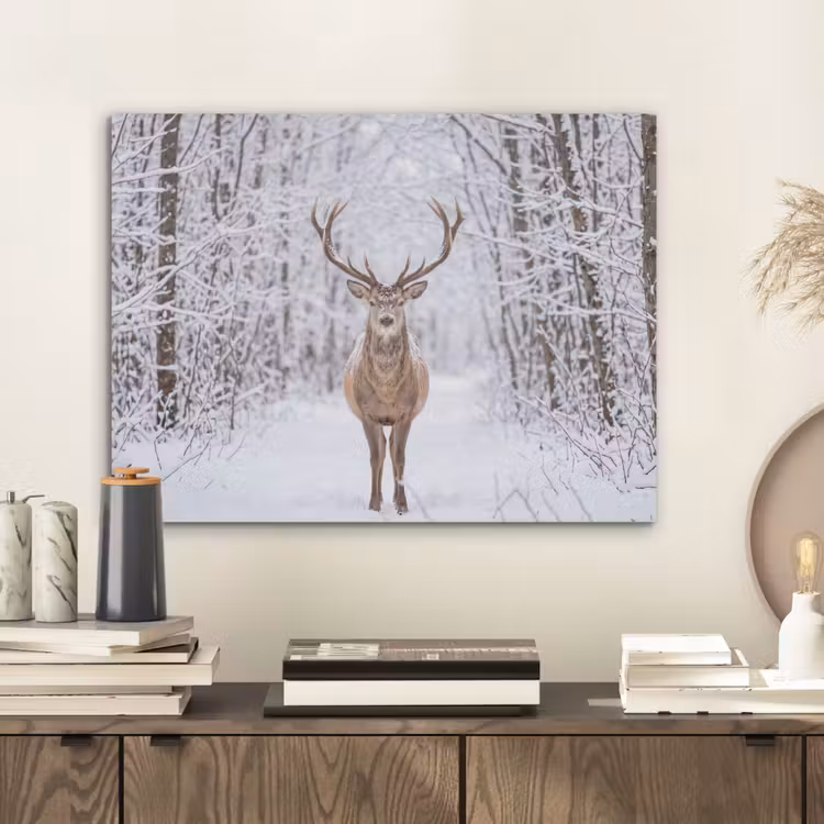 Hert - Winter - Bos - Natuur - Wit PET vilt klein -sfeer1
