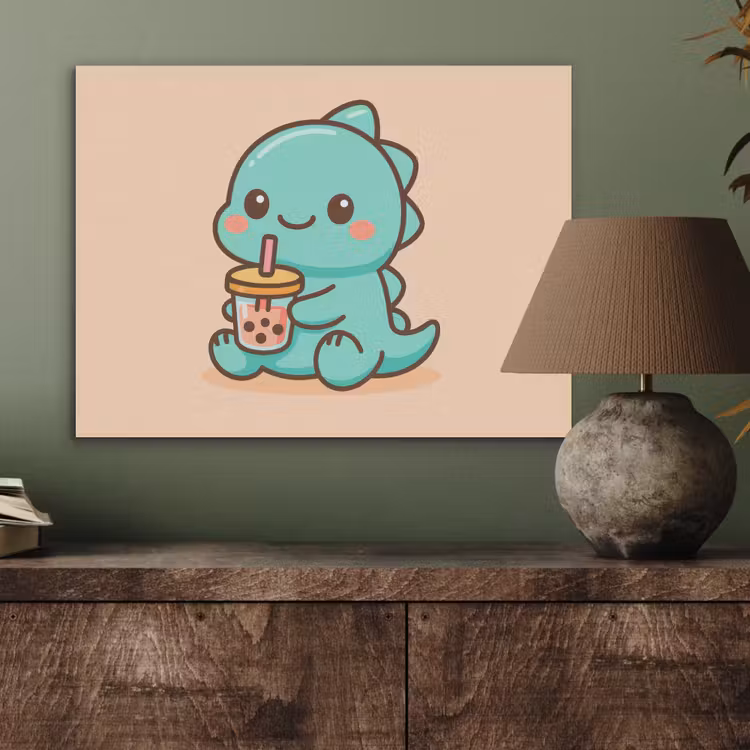 Dino - Boba - kawaii - Oranje PET vilt klein -sfeer2