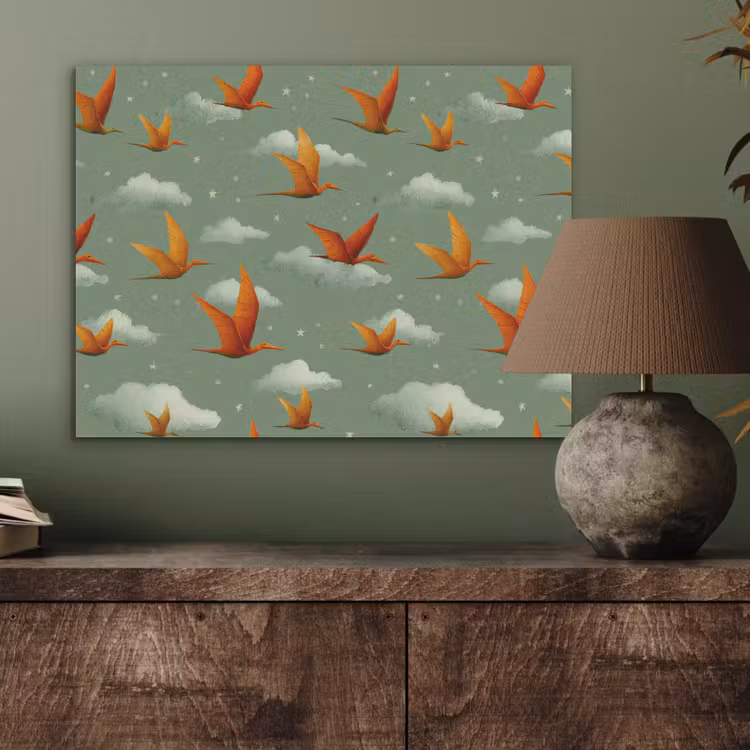Dinosaurussen - Wolken - Sterren - Oranje PET vilt klein -sfeer2