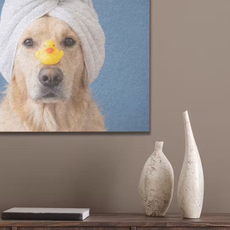 Hond - Badeend - Geel PET vilt klein -sfeer6_closeup
