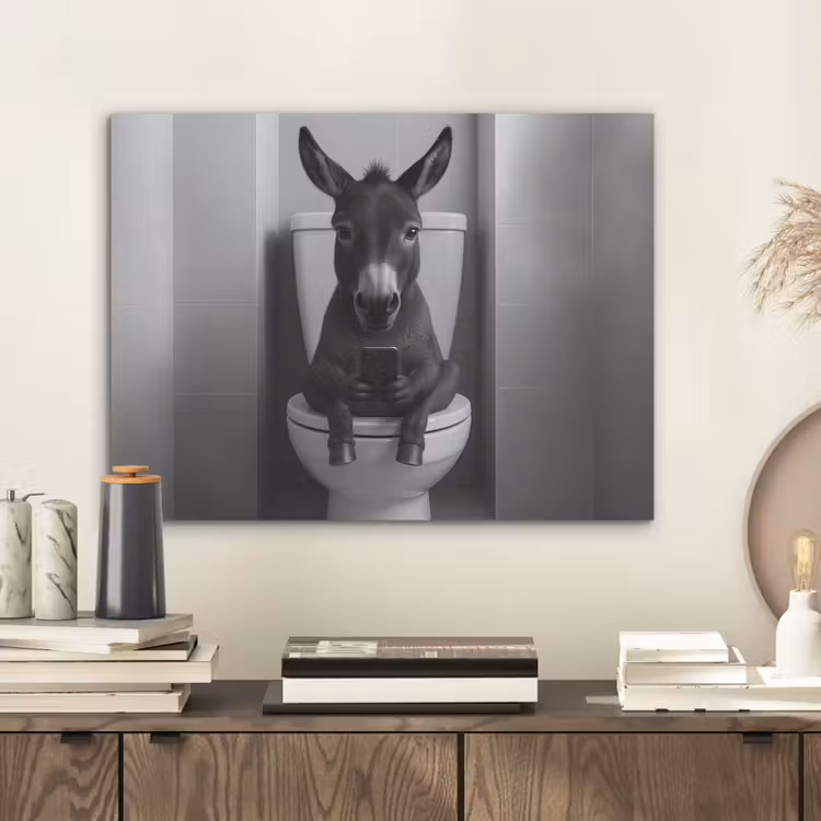 Ezel - Telefoon - Toilet - Zwart - Wit PET vilt klein -sfeer1