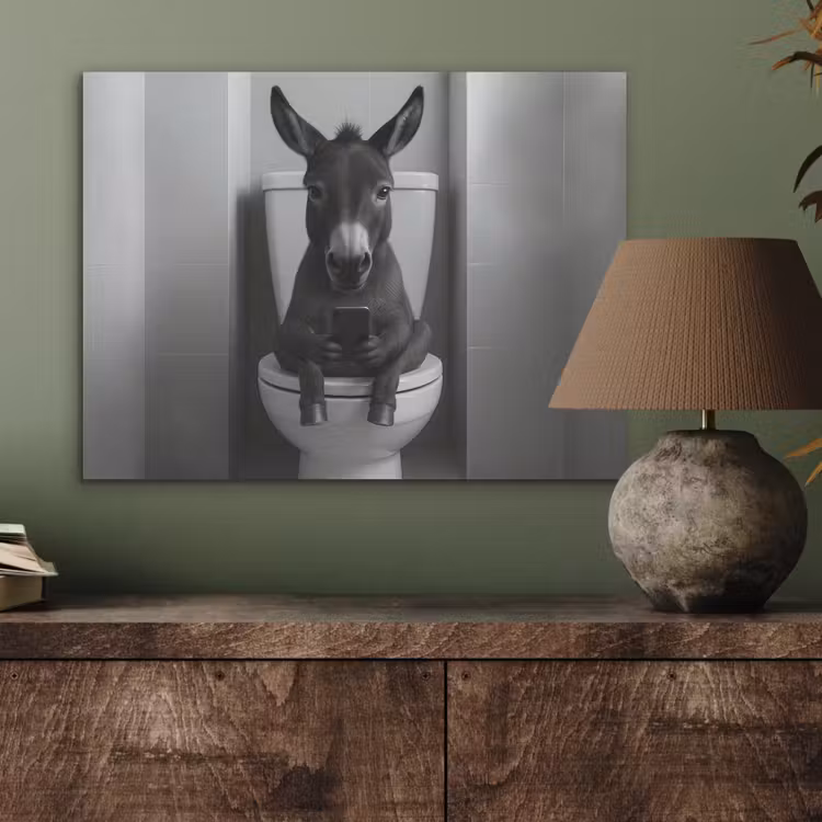 Ezel - Telefoon - Toilet - Zwart - Wit PET vilt klein -sfeer2