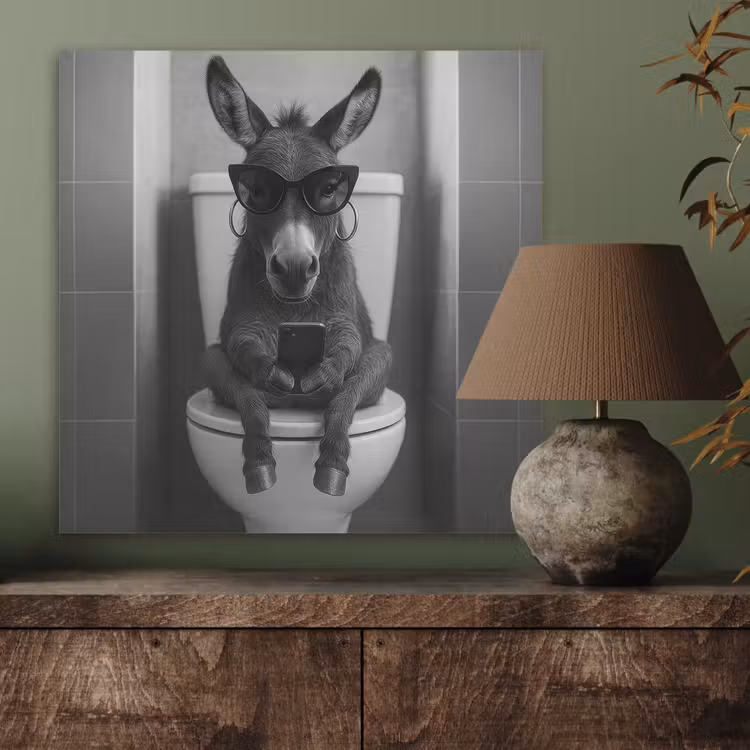 Ezel - Telefoon - Toilet - Zwart - Wit PET vilt klein -sfeer2