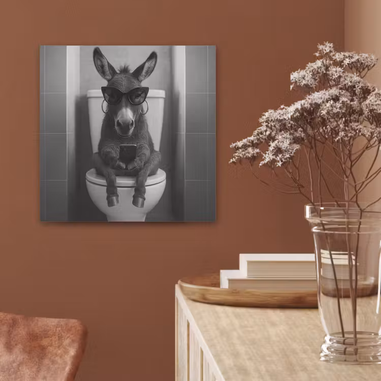 Ezel - Telefoon - Toilet - Zwart - Wit PET vilt klein -sfeer4