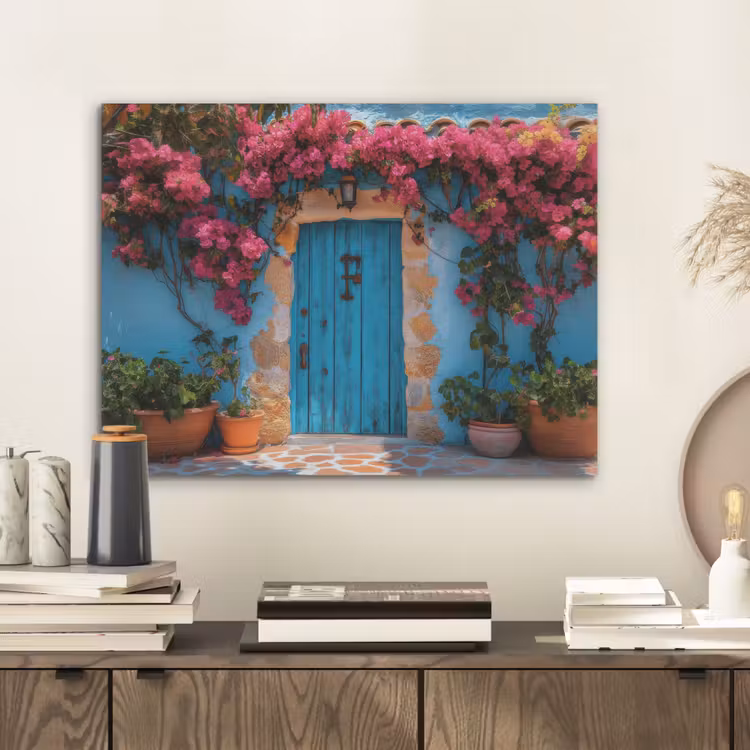 Deur - Hout - Bloemen - Blauw PET vilt klein -sfeer1