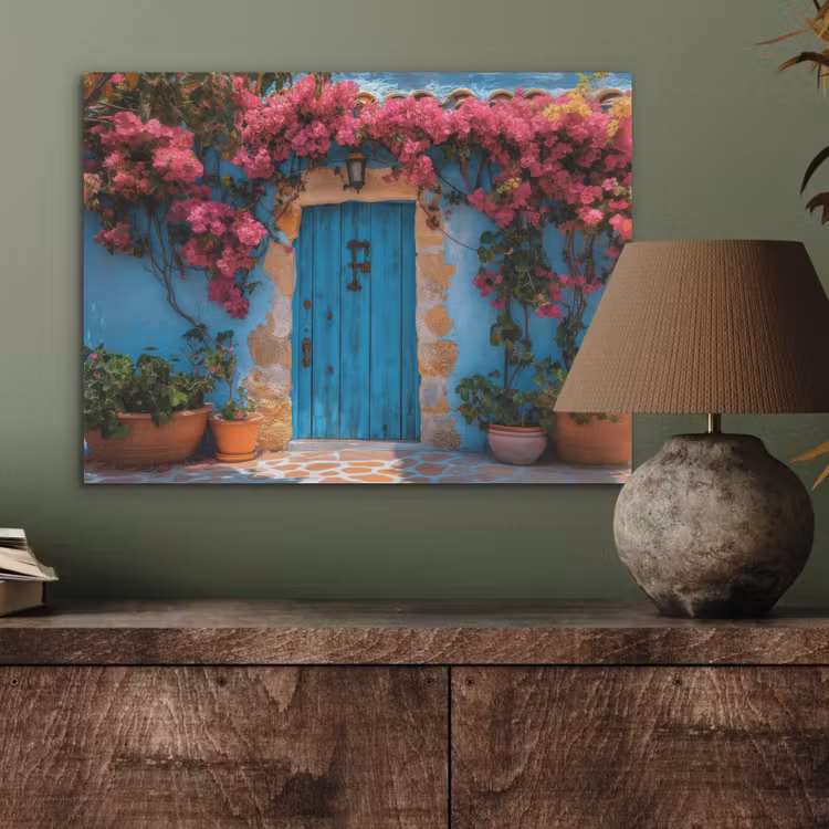 Deur - Hout - Bloemen - Blauw PET vilt klein -sfeer2