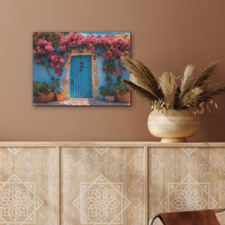 Deur - Hout - Bloemen - Blauw PET vilt klein -sfeer4