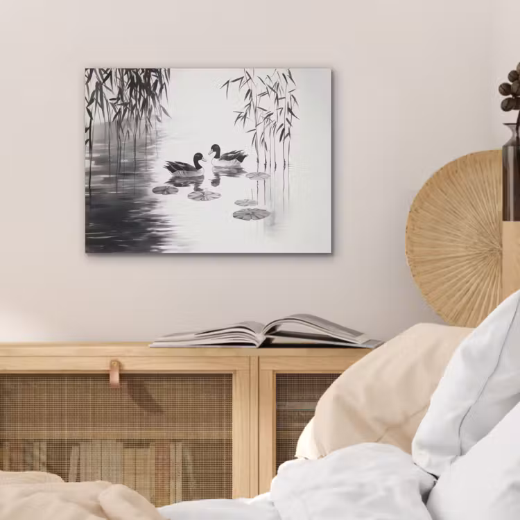 Eenden - Waterlelies - Riet - Zwart PET vilt klein -sfeer3