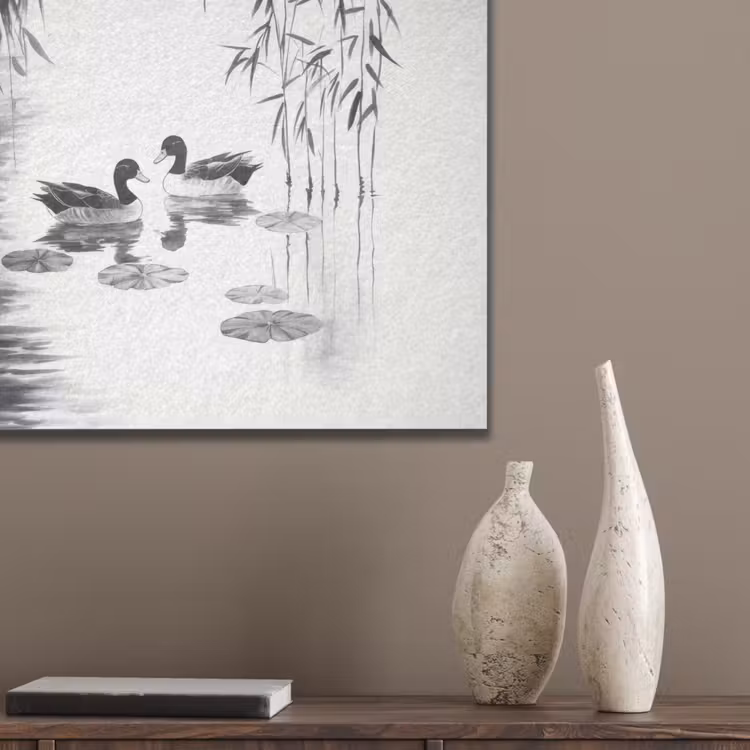 Eenden - Waterlelies - Riet - Zwart PET vilt klein -sfeer6_closeup