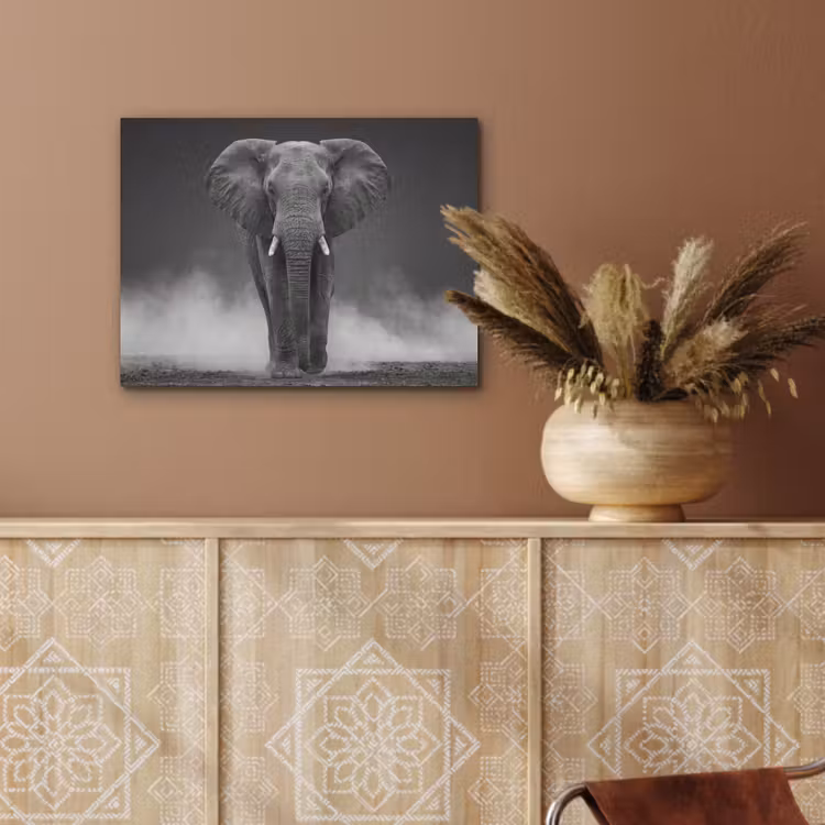 Olifant - Zwart - Wit - Rook PET vilt klein -sfeer4