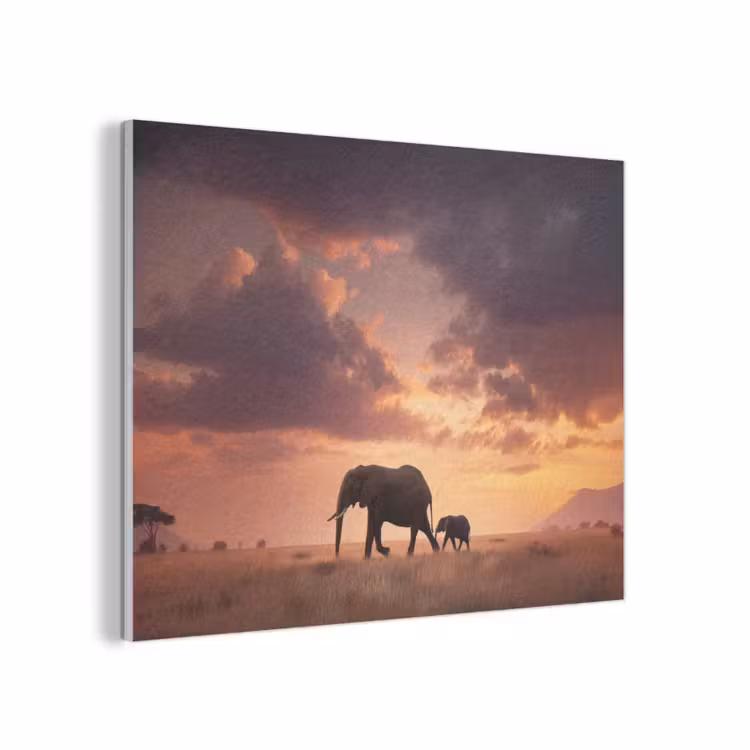 Olifanten - Grasland - Zonsondergang PET vilt klein -3d