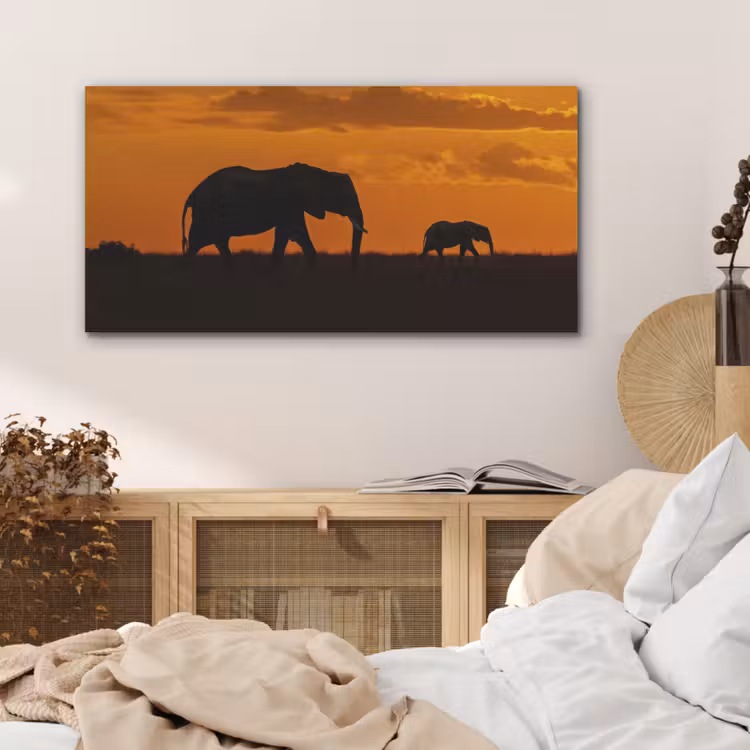 Olifanten - Savanne - Zonsondergang PET vilt middel -sfeer3