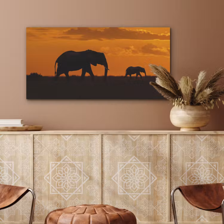 Olifanten - Savanne - Zonsondergang PET vilt middel -sfeer4