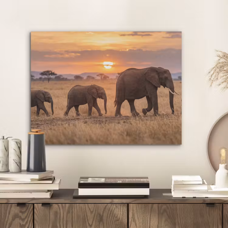 Olifanten - Savanne - Zonsondergang - Afrika - Warm PET vilt klein -sfeer1