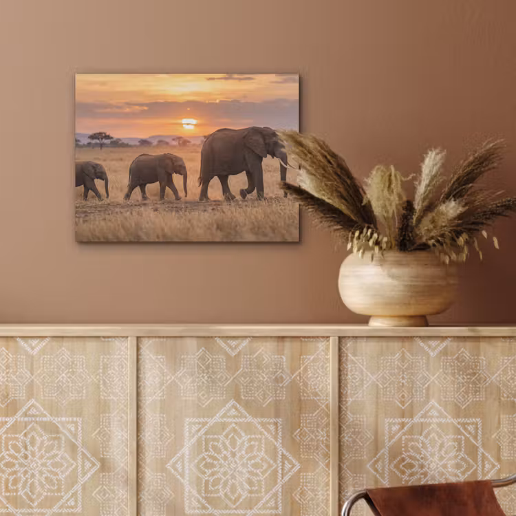 Olifanten - Savanne - Zonsondergang - Afrika - Warm PET vilt klein -sfeer4