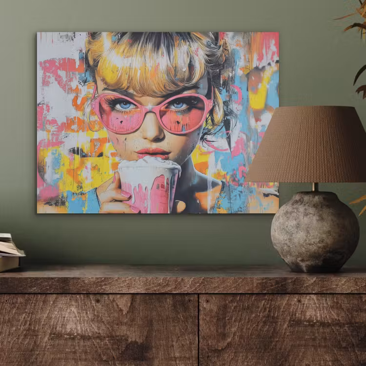 Expressief - Milkshake - Vrouw - Felle kleuren PET vilt klein -sfeer2